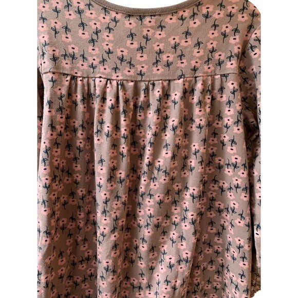 Hanna Andersson Girls Dress 130 US 8 Cotton Taupe Pink Floral Long Sleeve - Picture 4 of 8